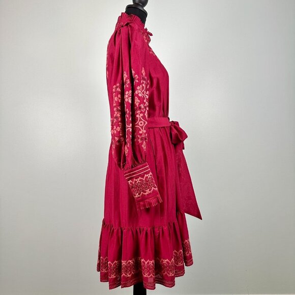 Kobi Halperin Cheryl Ruffle Trim Floral Embroidered Statement Belt Dress NWT - Picture 9 of 12